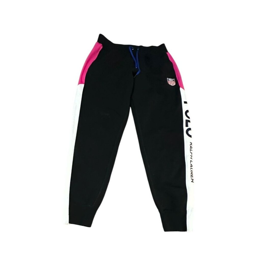Polo Ralph Lauren Jogger Pants Colorblock Black Pink White M Drawstring Women